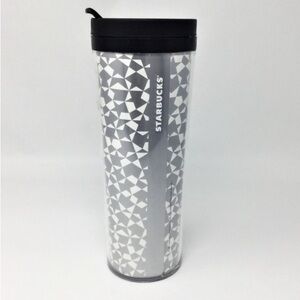 Starbucks Tumbler Silver White Geometric 16oz Holiday Christmas New Years